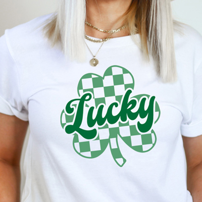 Lucky Checkered Shamrock Tee, Graphic Tee, St Patricks Day, Bella Canvas