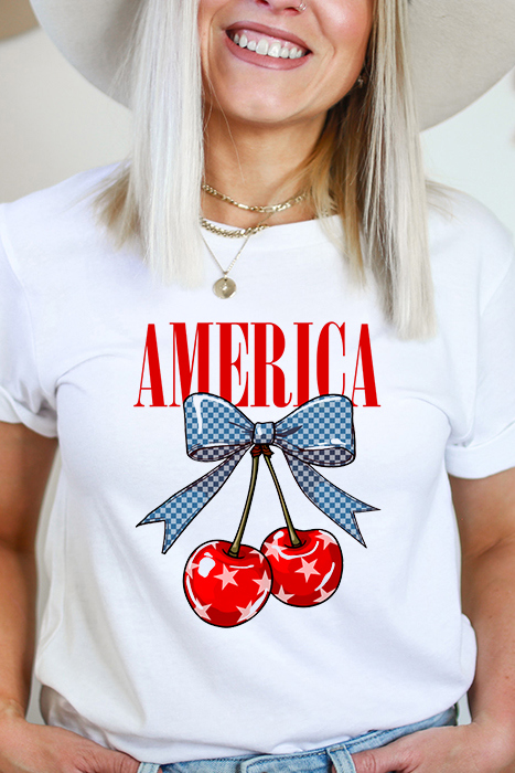 America Cherry Graphic Tee, 4th of July Shirt, Bella Canvas Tee