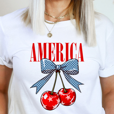 America Cherry Graphic Tee, 4th of July Shirt, Bella Canvas Tee