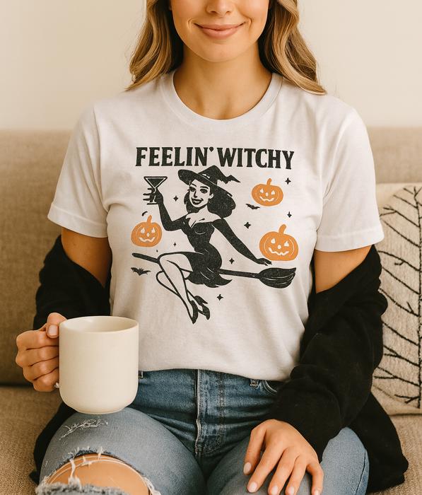 Feelin' Witchy Graphic Tee, Bella Canvas Tee, Halloween Shirt