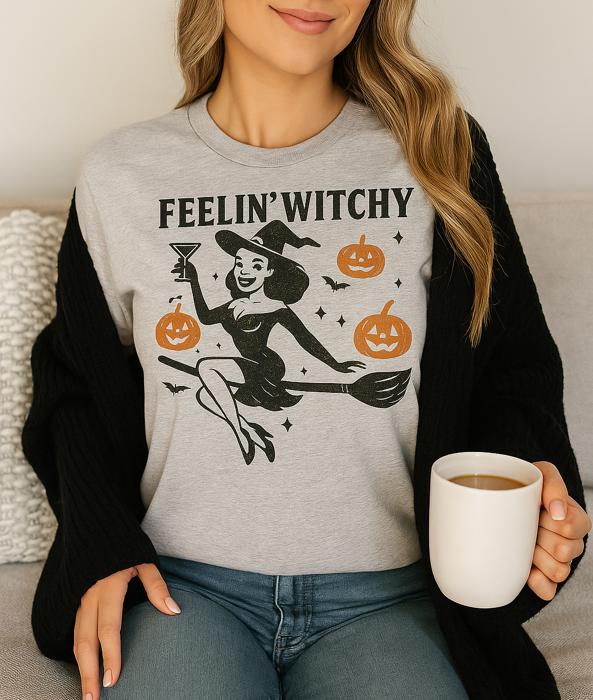 Feelin' Witchy Graphic Tee, Bella Canvas Tee, Halloween Shirt