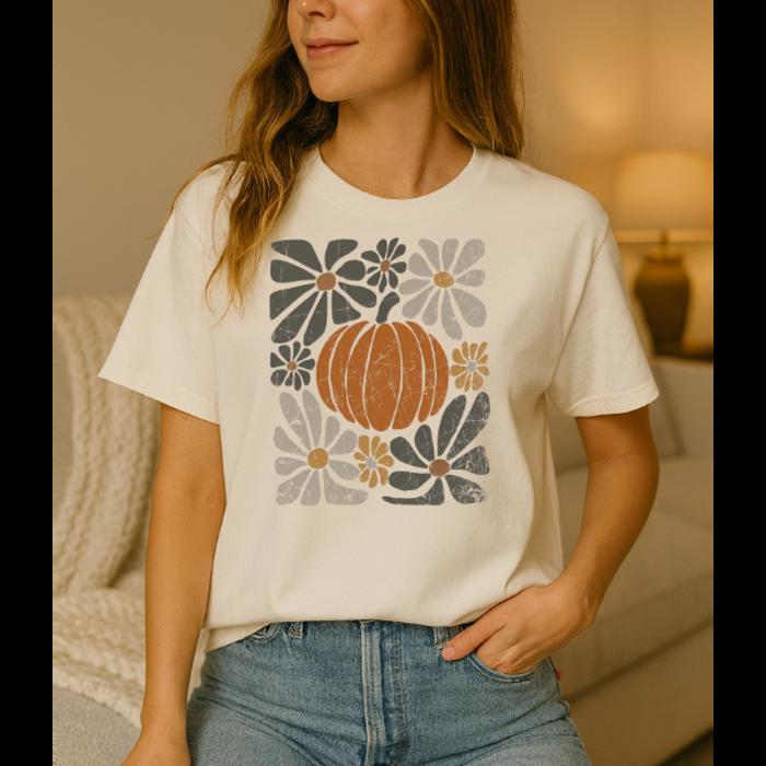 Floral Pumpkin Oversized Tee, Comfort Color Shirt
