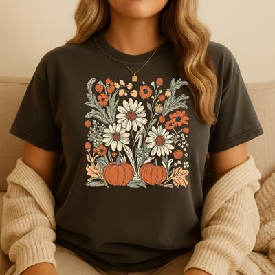 Floral Pumpkin Oversized Graphic Tee, Color Comfort Tee
