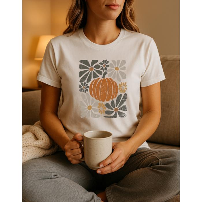 Pumpkin Floral Graphic Tee, Fall Shirt