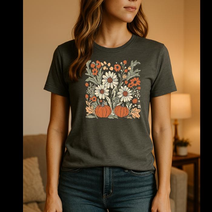 Floral Pumpkin Graphic Tee, Bella Canvas Shirt, Fall Shirt