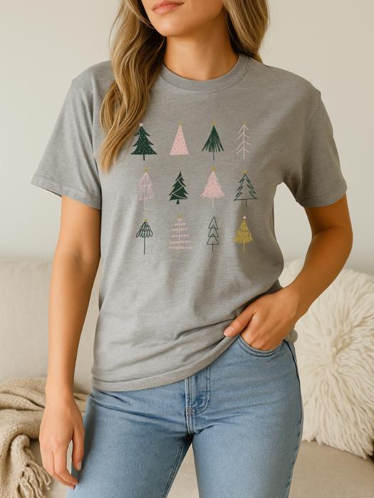Pink & Gold Christmas Trees Graphic Tee, Bella Canvas