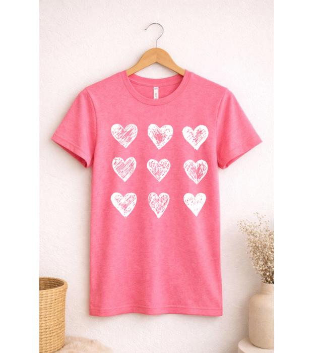 Sketched Hearts Graphic Tee, Valentines Shirt, Bella Canvas Tee