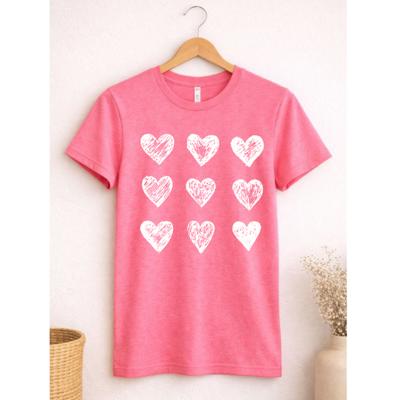 Sketched Hearts Graphic Tee, Valentines Shirt, Bella Canvas Tee