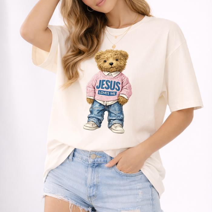 Jesus Loves You Teddy Bear Graphic Tee, Comfort Color Shirt, Christian Tee