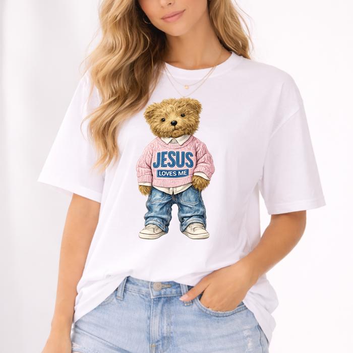 Jesus Loves You Teddy Bear Graphic Tee, Comfort Color Shirt, Christian Tee