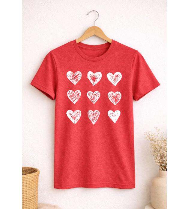 Sketched Hearts Graphic Tee, Valentines Shirt, Bella Canvas Tee