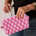  Checkered Pattern Knitted Cosmetic Pouch