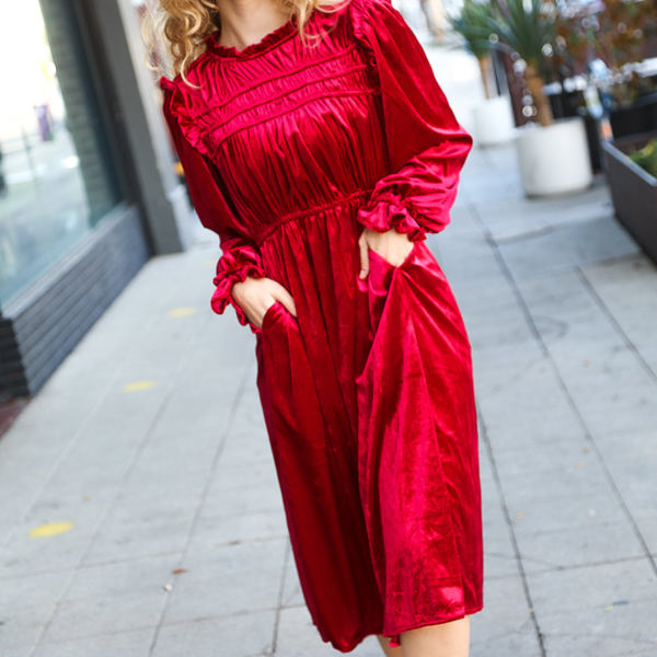 Be Your Own Star Ruby Mock Neck Velvet Dress