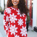  Season Greetings Red Puffy Snowflake Sherpa Pullover