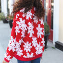  Season Greetings Red Puffy Snowflake Sherpa Pullover