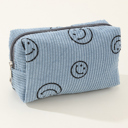 Blue Smiley Face Corduroy Cosmetic Pouch