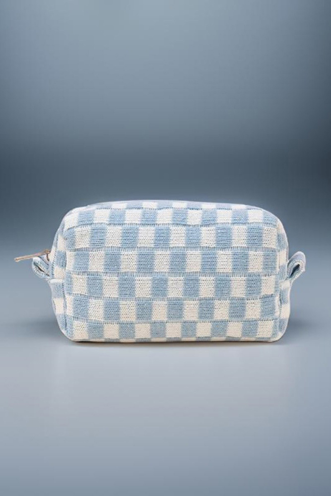 Checkered Pattern Knitted Cosmetic Pouch