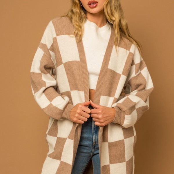 Checker Graphic Sweater Cardigan