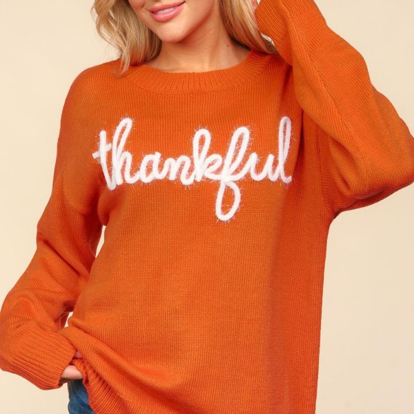 Thankful Metallic Glitter Embroidery Sweater