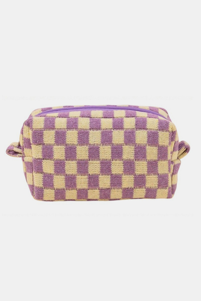 Checkered Pattern Knitted Cosmetic Pouch