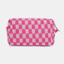 Pink Checkered Pattern Knitted Cosmetic Pouch