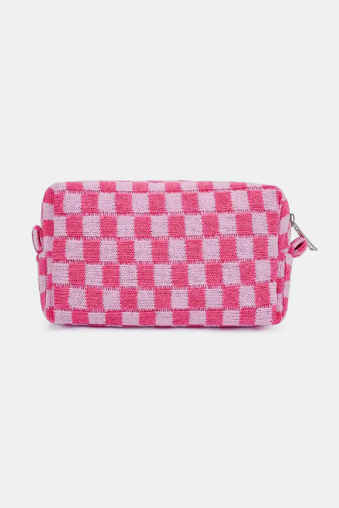 Checkered Pattern Knitted Cosmetic Pouch