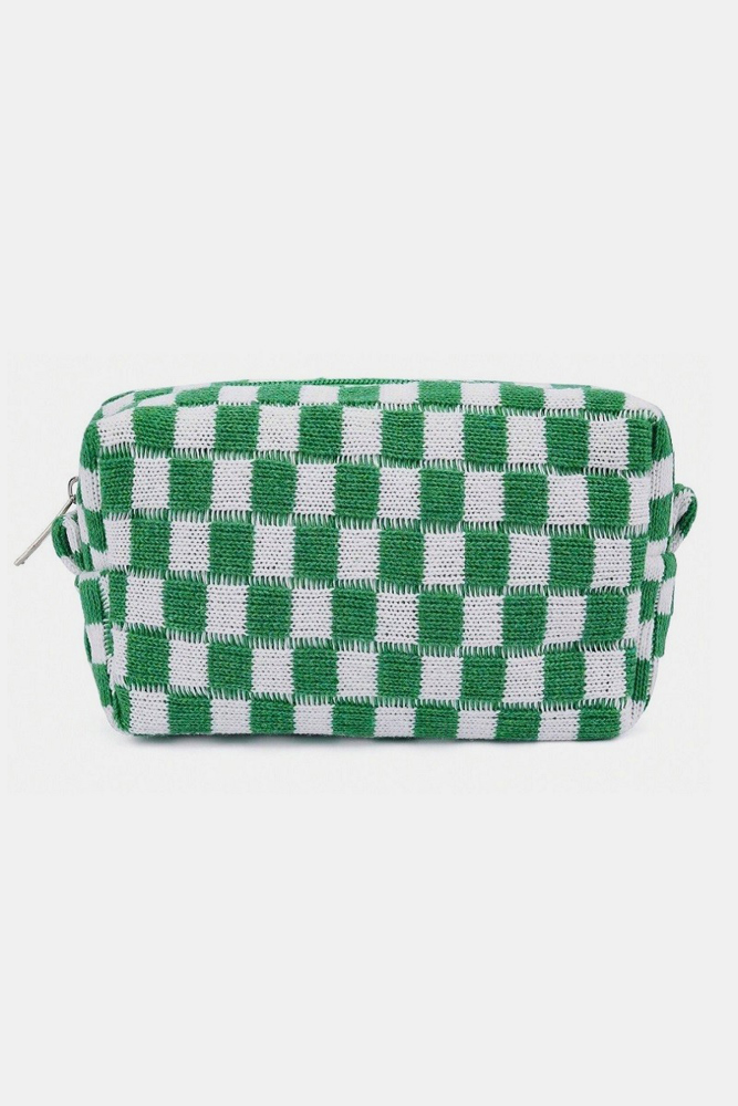 Checkered Pattern Knitted Cosmetic Pouch