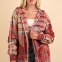  Mauve Fuzzy Plaid Long Sleeve Hooded Jacket