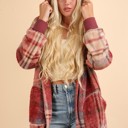  Mauve Fuzzy Plaid Long Sleeve Hooded Jacket