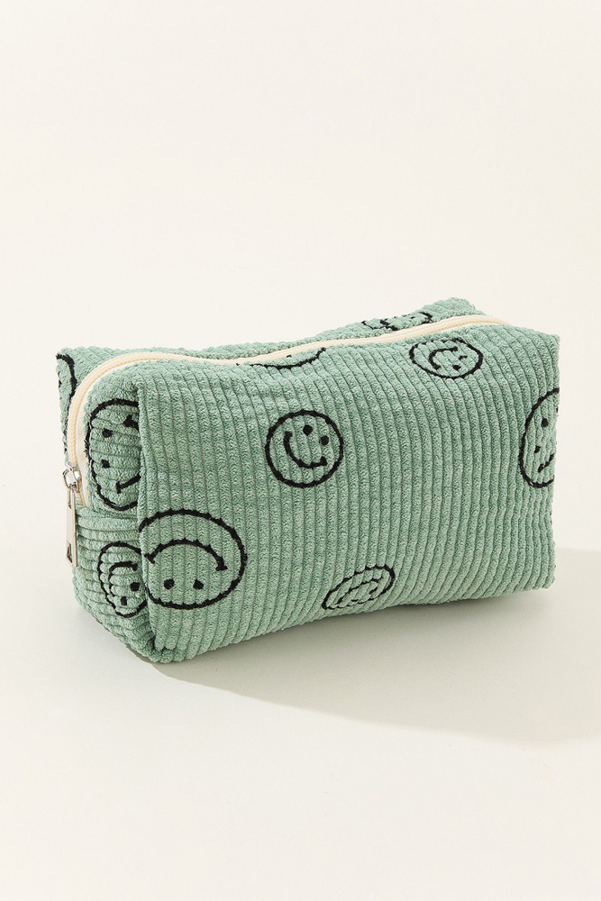 Smiley Face Corduroy Cosmetic Pouch