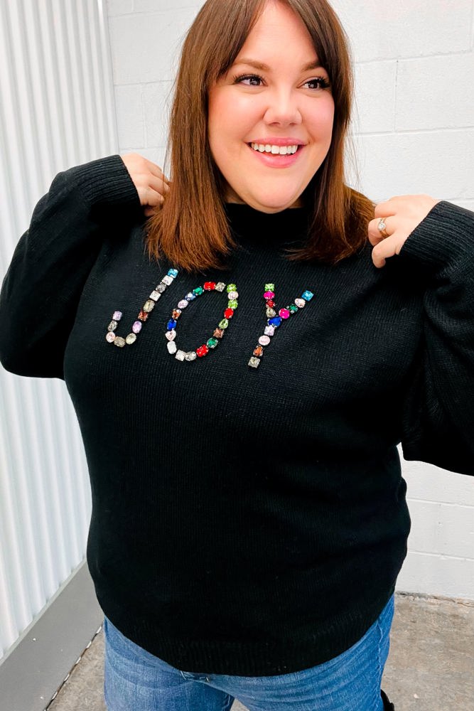 Give Back JOY Jewel Beaded Black Sweater