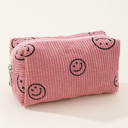 Pink Smiley Face Corduroy Cosmetic Pouch