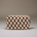 Mocha Checkered Pattern Knitted Cosmetic Pouch