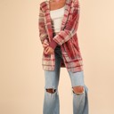  Mauve Fuzzy Plaid Long Sleeve Hooded Jacket