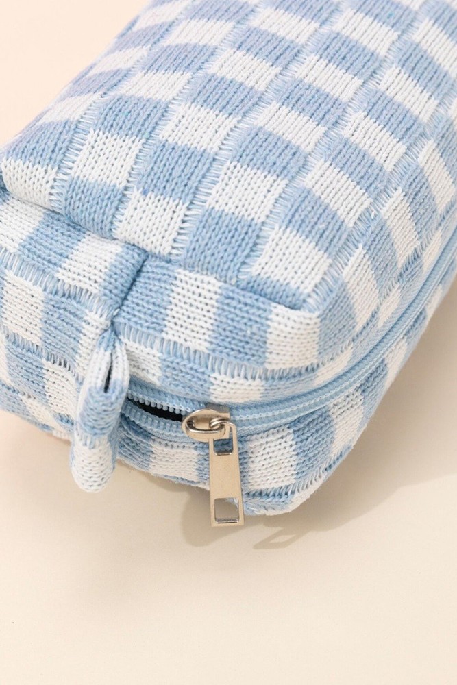 Checkered Pattern Knitted Cosmetic Pouch