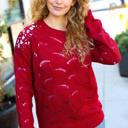 Small Red Pointelle Lace Shoulder Knit Sweater