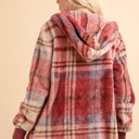  Mauve Fuzzy Plaid Long Sleeve Hooded Jacket