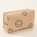 Beige Smiley Face Corduroy Cosmetic Pouch