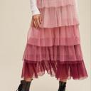  Gradient Style Tiered Mesh Maxi Skirt