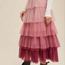  Gradient Style Tiered Mesh Maxi Skirt