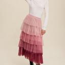  Gradient Style Tiered Mesh Maxi Skirt