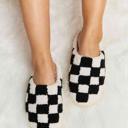 Black M Checkered Print Plush Slide Slippers