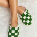 Green S Checkered Print Plush Slide Slippers