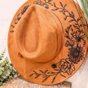  Floral burned hat - triple flower design, Burned Hat, Floral Engraved Cowboy Hat, Sunflower Hat, Sunflower Burned Fedora, Engraved Suede Hat