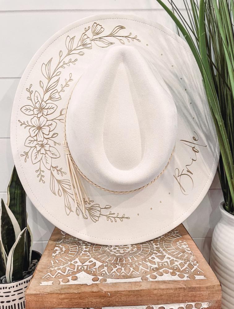 Bride Floral Burned Hat, Floral Engraved Cowboy Hat, Bachelorette Party Hat, Nashville Bachelorette Hat, Nash Bash Hat, Engagement Gift