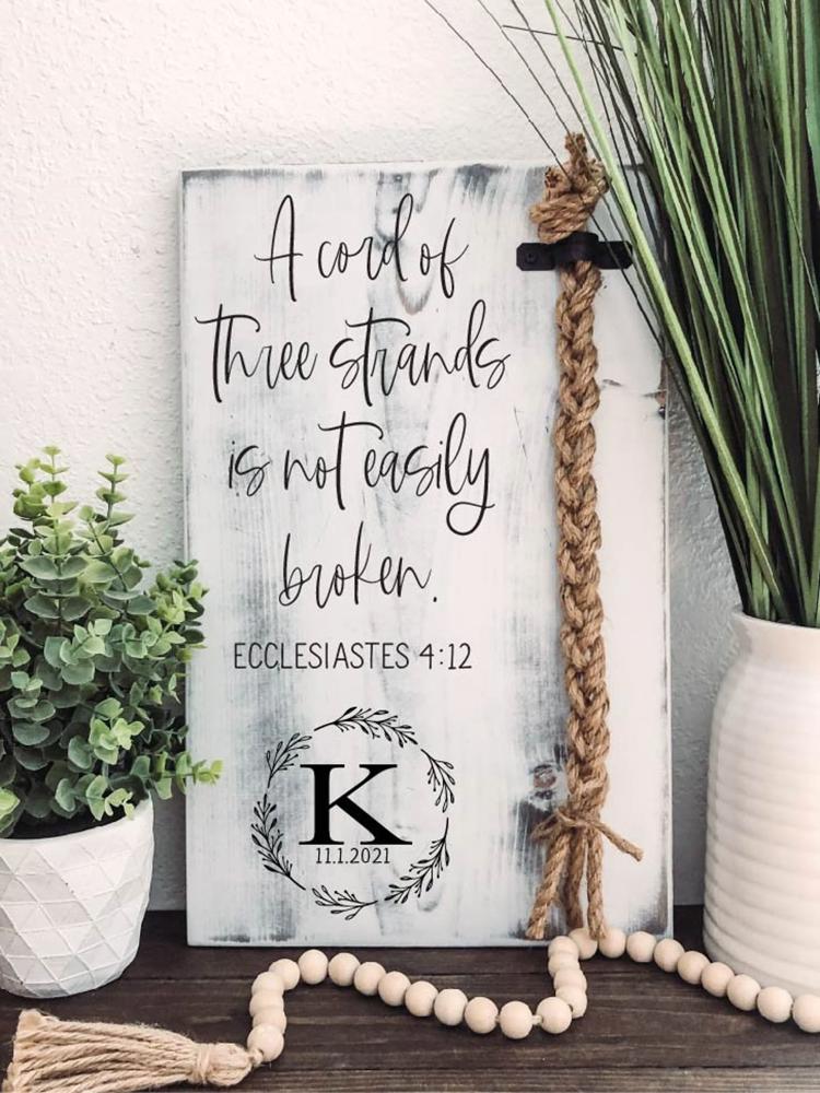 A Cord Of Three Strands Sign, A Cord of 3 Strands, Ecclesiastes 4:9-12, Wedding Ceremony Sign, Unity Ceremony Sign, Rustic Wedding Gift