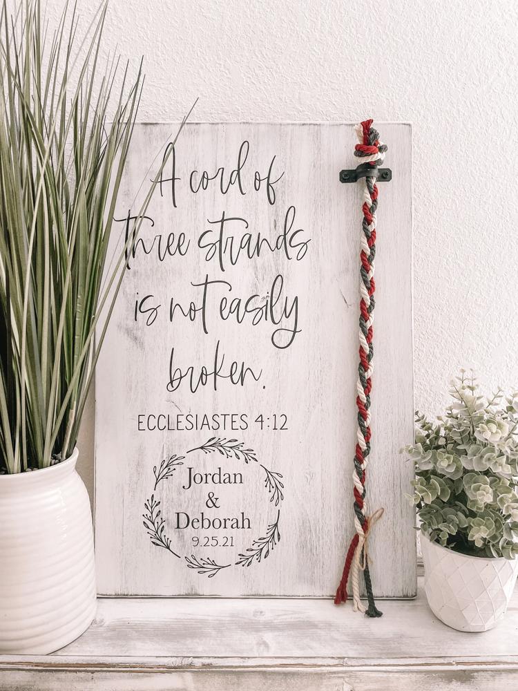 A Cord Of Three Strands Sign, A Cord of 3 Strands, Ecclesiastes 4:9-12, Wedding Ceremony Sign, Unity Ceremony Sign, Rustic Wedding Gift