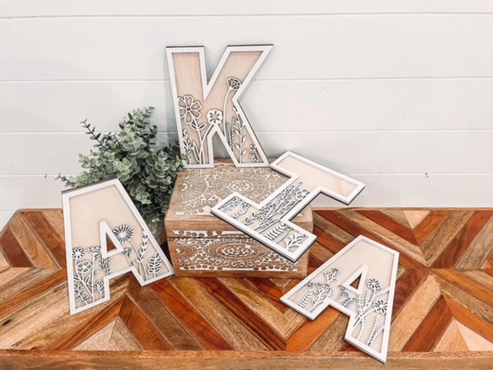 Wildflower Letter, Flower Initial, Floral Nursery Decor, Boho Decor, Floral Baby Name Sign, Floral Letter, Floral Initial, Rattan Letter