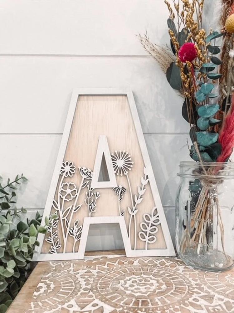 Wildflower Letter, Flower Initial, Floral Nursery Decor, Boho Decor, Floral Baby Name Sign, Floral Letter, Floral Initial, Rattan Letter