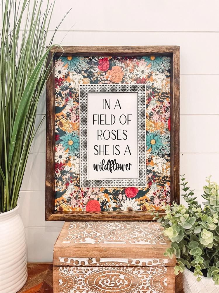 In a Field of Roses She is a Wildflower Rattan Framed Sign, Unique Wall Decor, Rattan Wall Hanging, Girls Bedroom Sign, Nursery Sign